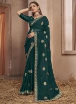 Chiffon Green Wedding Wear Embroidery Work Saree